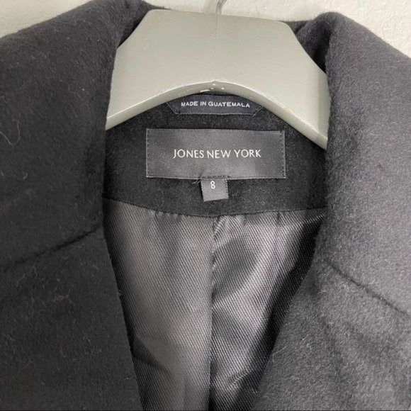 Jones New York Woman's Black Notch Collar Wool Coat Single Breasted Long Size 8 - Picture 4 of 7